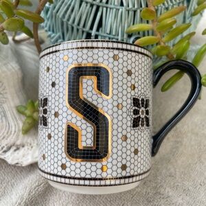 Anthropologie Monogrammed S Ceramic Mug with Black Handle